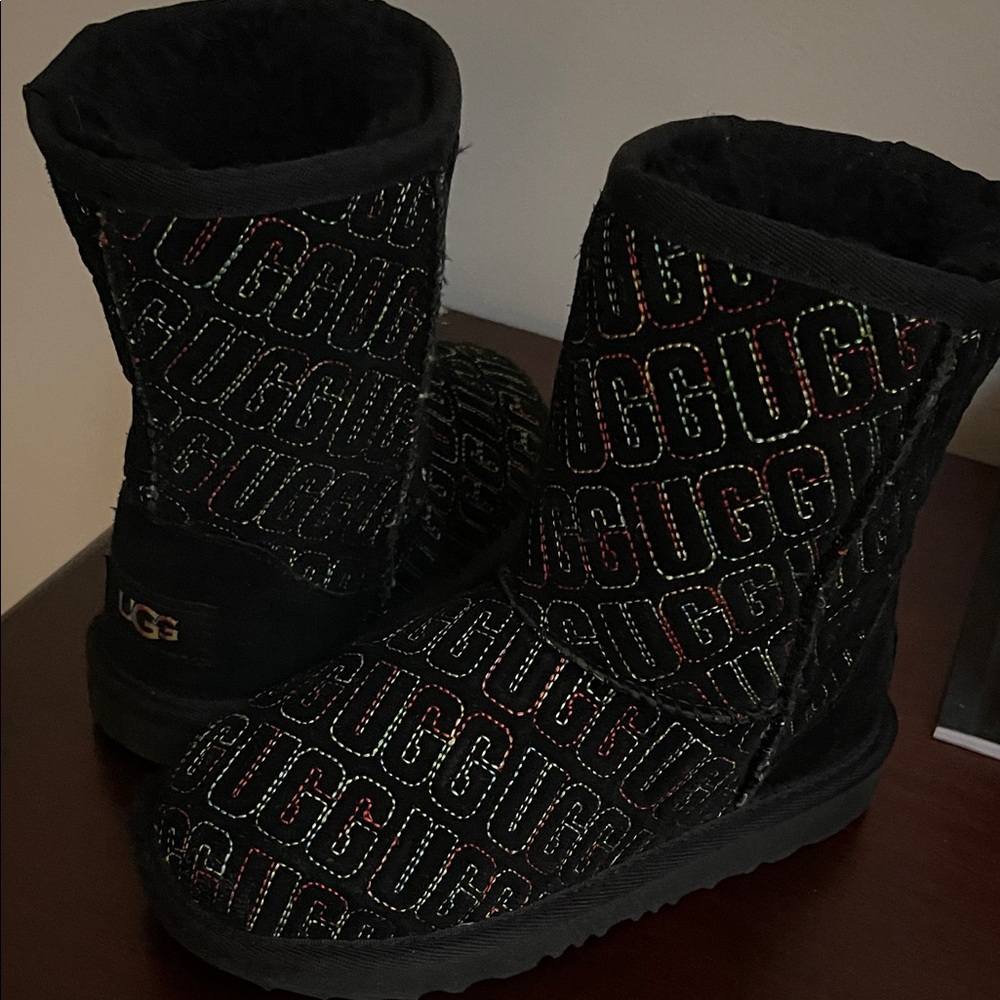 UGG Black Boots with Colorful Logo Pattern